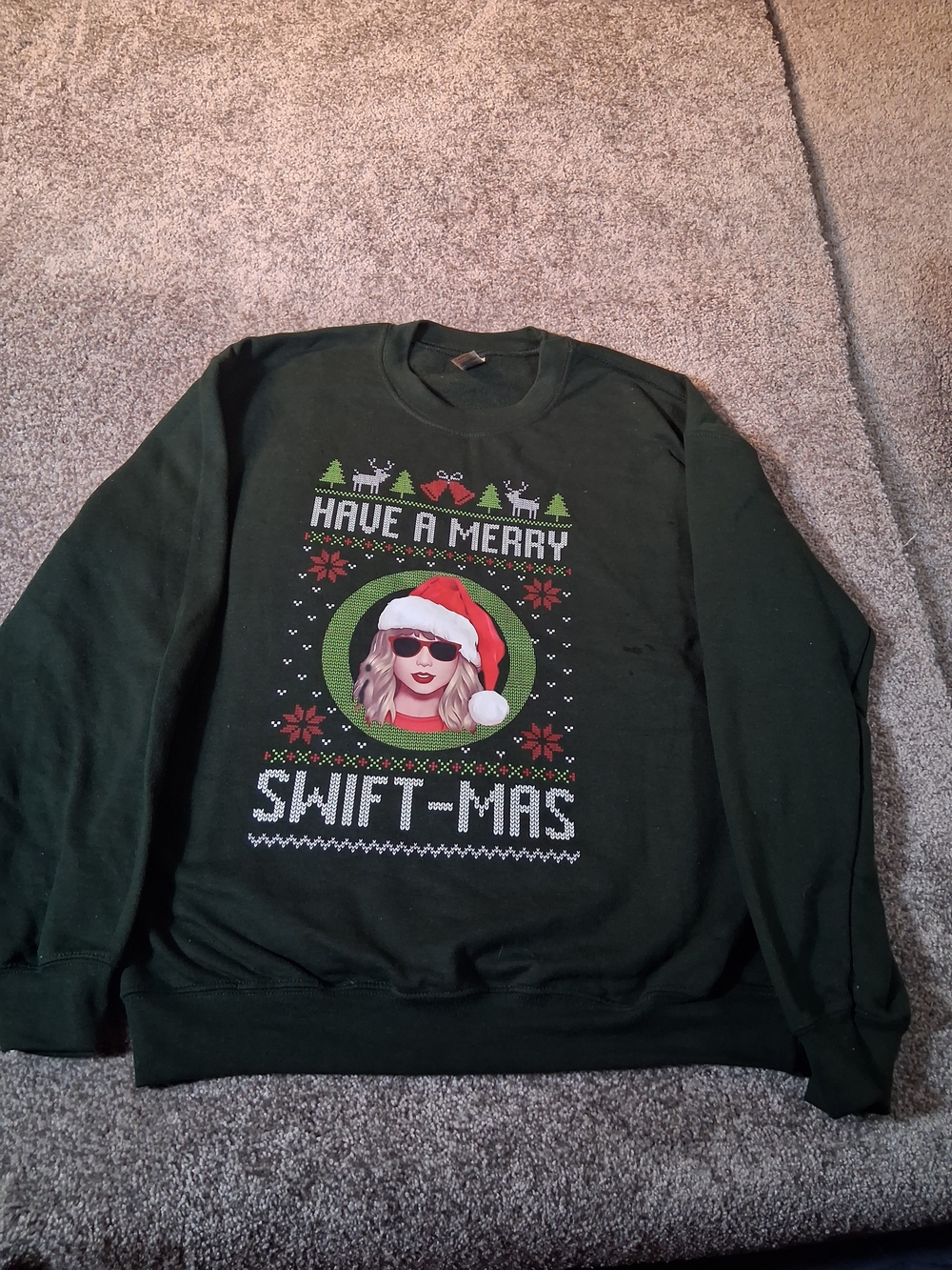 Gildan Dark Green 'Have a Merry Swift-mas' Holiday V-Neck Sweater